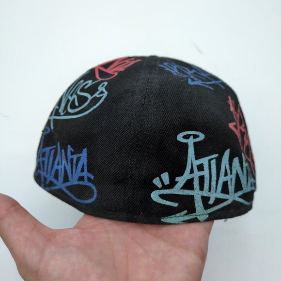 New Era 59Fifty Atlanta‎ Braves MLB Graffiti Logo Fitted Hat Black Size 7 3/8 - Picture 6 of 10